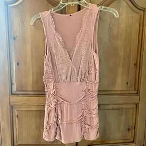 Dusty Rose Fitted Tank with Lace